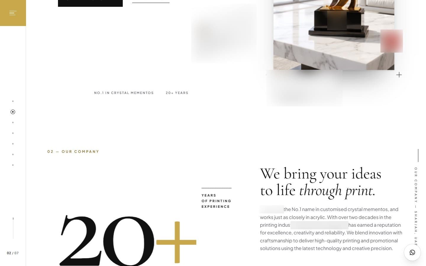 Company section highlighting twenty-plus years of printing experience