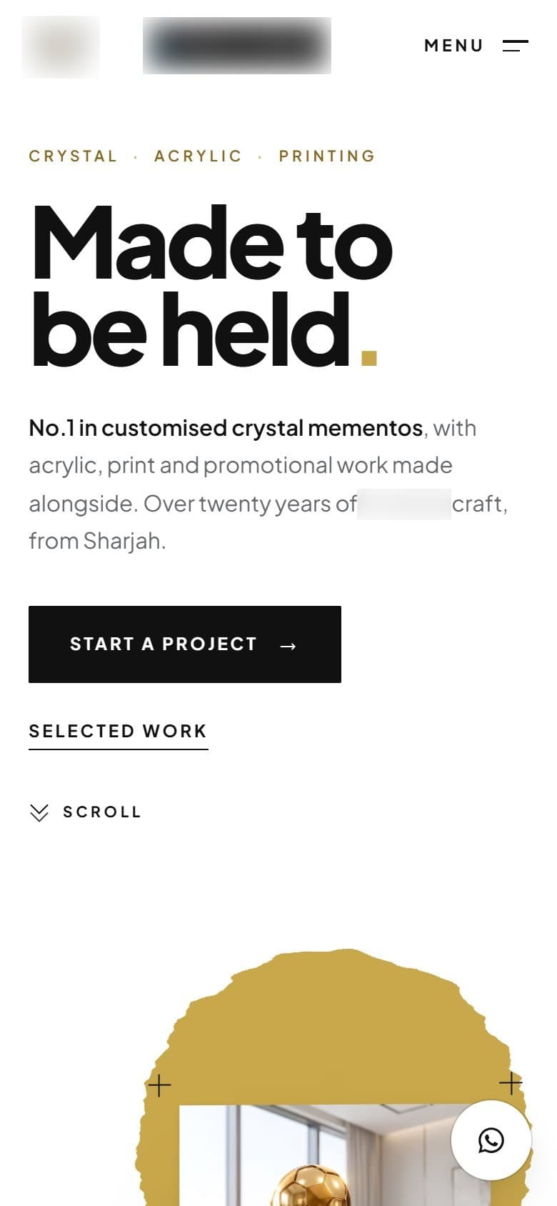Website homepage on mobile