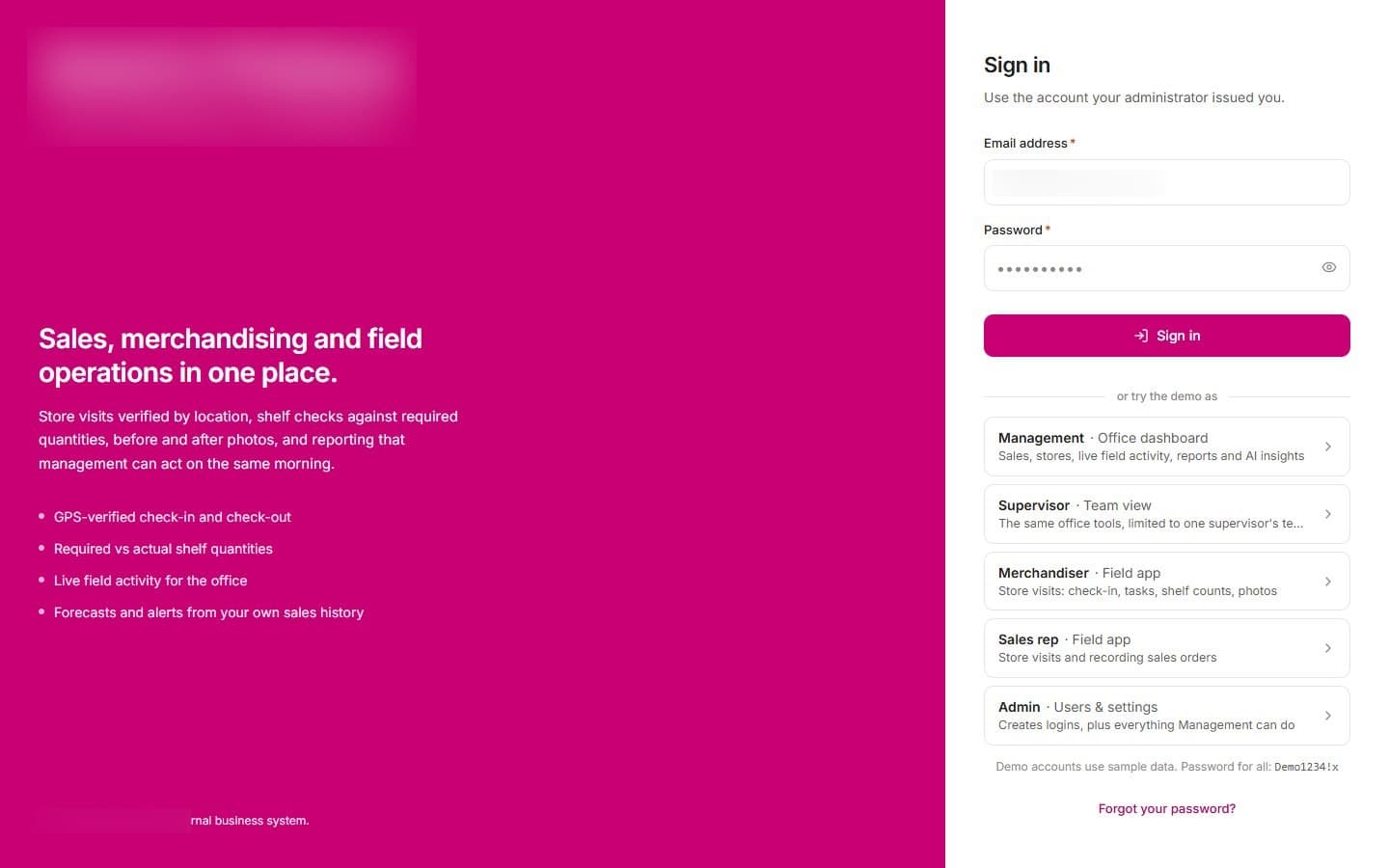 Sign-in screen with role-based access