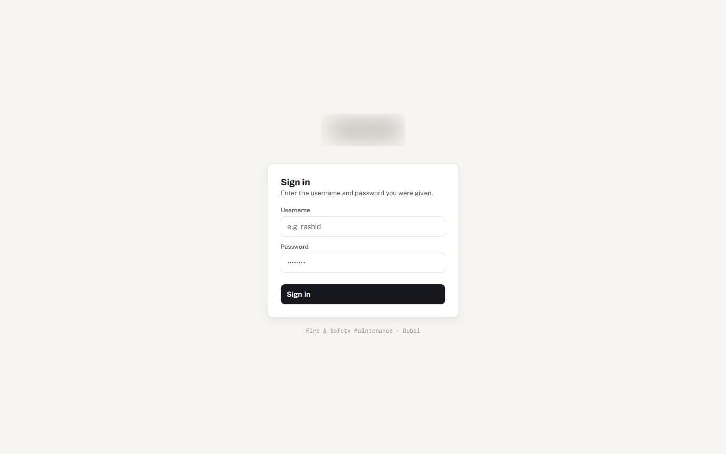 Maintenance ERP sign-in screen